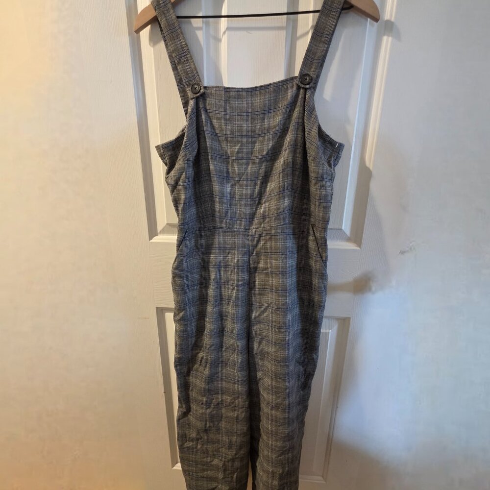Gray Plaid Sleeveless Wide Strap Jumpsuit Size L